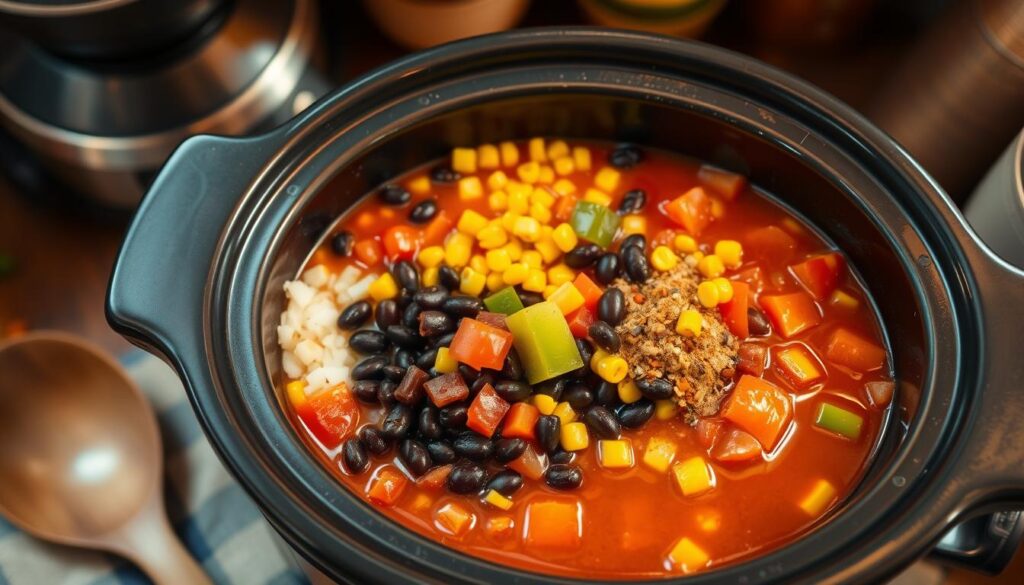 Slow Cooker Taco Soup Preparation